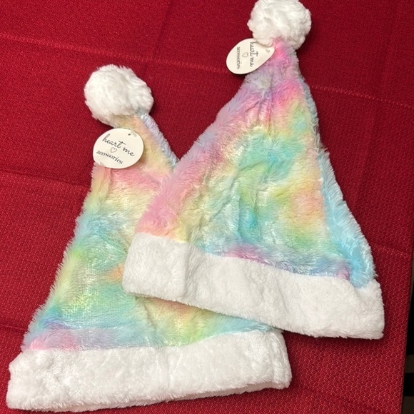 Rainbow tie dye santa hats set of 2 - Picture 1 of 6